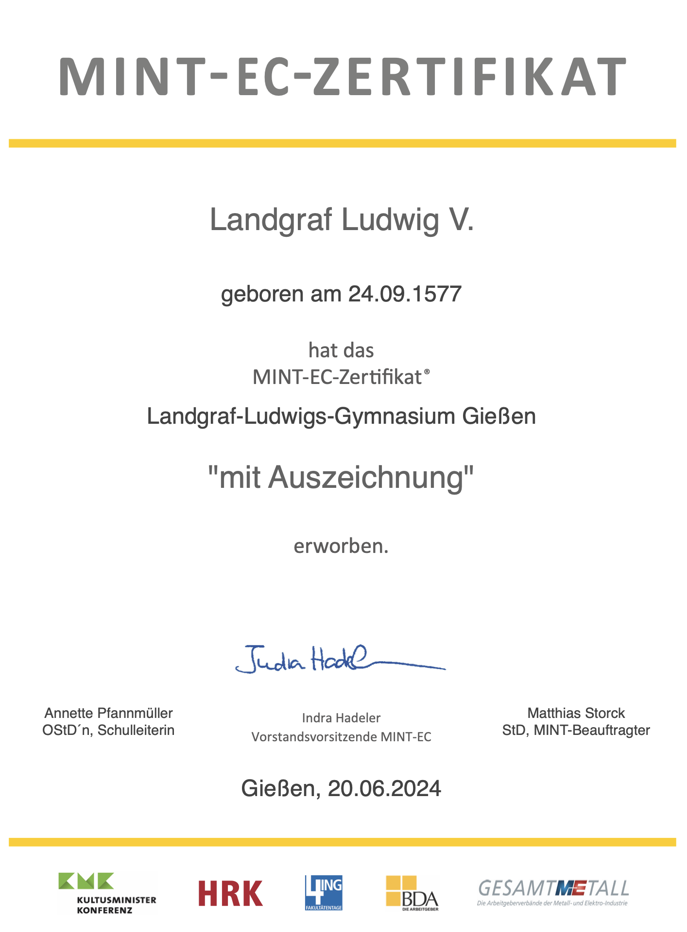 MINT Zertifikat neu